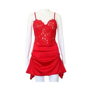 Colleen Lace Corset Mini Dress - Red - XS